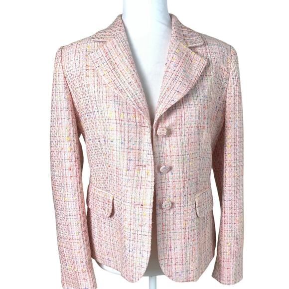 Laura Scott Size 6 Women's Blazer Jacket Pink Tweed Button Front Career Twee - Picture 1 of 8